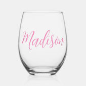 Chic Roze Meisjes Naam gepersonaliseerd Wijnglas Zonder Voet (Voorkant)