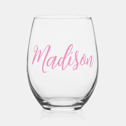 Chic Roze Meisjes Naam gepersonaliseerd Wijnglas Zonder Voet (Voorkant)