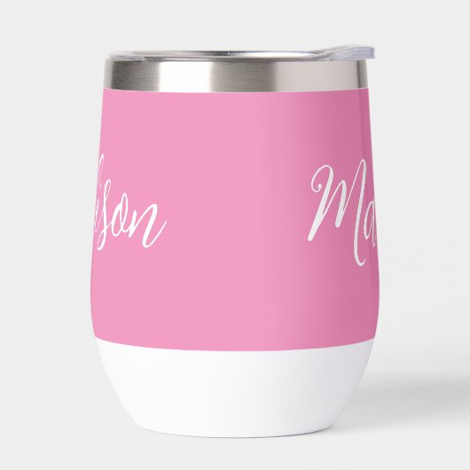 Chic Roze Meisjes Naam Wit Script Gepersonaliseerd (Links)