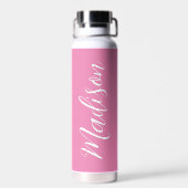 Chic Roze Meisjes Naam Wit Script Gepersonaliseerd Waterfles (Achterkant)