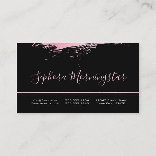 Chic Roze Metallic Folie Verfstreek Visitekaartje (Achterkant)