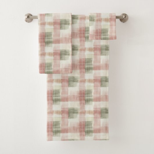 Chic Roze Mint Crème Geruit Strepen   Bad Handdoek (Insitu)