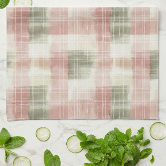 Chic Roze Mint Crème Geruit Strepen Theedoek (Gevouwen)