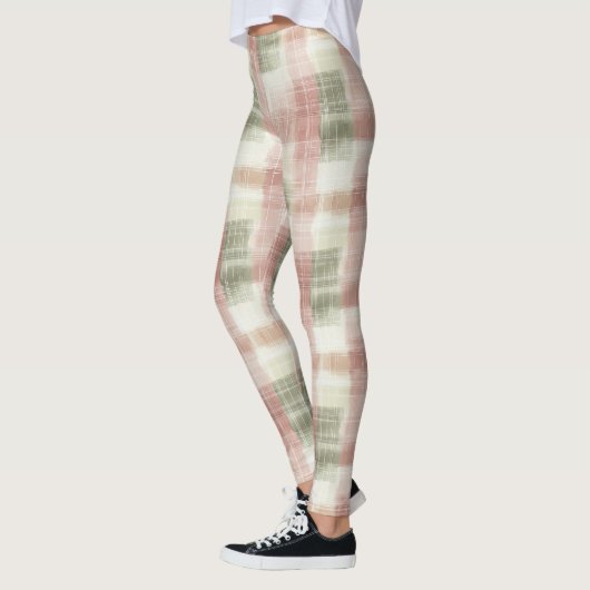 Chic Roze Mint Crème Plaid Strepen Leggings (Links)