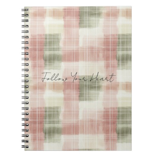 Chic Roze Mint Crème Plaid Strepen Notitieboek (Voorkant)