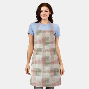 Chic Roze Mint Crème Plaid Strepen   Schort