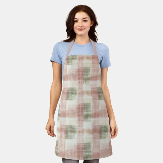Chic Roze Mint Crème Plaid Strepen Schort (Gedragen)