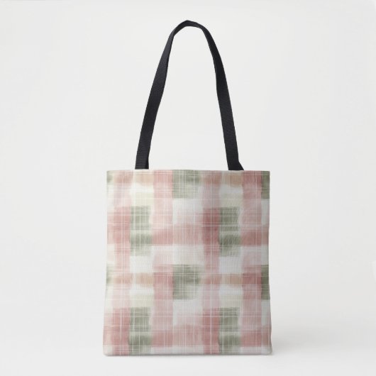 Chic Roze Mint Crème Plaid Strepen Tote Bag (Voorkant)