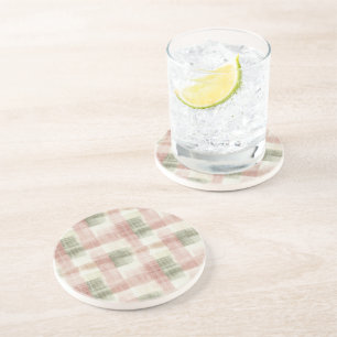 Chic Roze Mint Crème Plaid Strepen Zandsteen Onderzetter