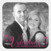 Chic roze modern script maakt zwart-witte foto vierkante sticker (Voorkant)