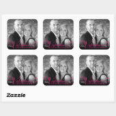 Chic roze modern script maakt zwart-witte foto vierkante sticker (Vel)
