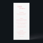 Chic Roze Moderne bruiloft Menu<br><div class="desc">Modern huwelijksmenu met een eenvoudig ontwerp met "ONS menu" in een combinatie van een elegant script en een modern schreefloos lettertype. De achterkant heeft je foto,  namen en trouwdatum.</div>
