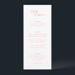 Chic Roze Moderne bruiloft Menu<br><div class="desc">Modern huwelijksmenu met een eenvoudig ontwerp met "ONS menu" in een combinatie van een elegant script en een modern schreefloos lettertype. De achterkant heeft je foto,  namen en trouwdatum.</div>