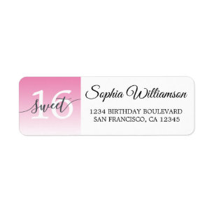 Chic Roze Ombre Sweet 16 Verjaardag Return Etiket