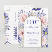 Chic Roze Paarse 100ste verjaardag Uitnodiging (Voorkant / Achterkant)