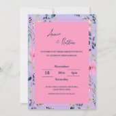 Chic Roze Paarse Bloemen Lijst Huwelijksuitnodigin (Voorkant)