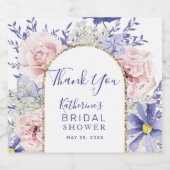 Chic Roze Paarse Bloemen Vrijgezellenfeest Dank u Sparkling Wijnetiket (Enkel label)