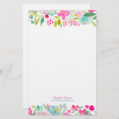Chic roze paarse losse bloemige waterverf briefpapier (Voorkant / Achterkant)