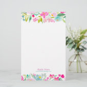 Chic roze paarse losse bloemige waterverf briefpapier (Staand voorkant)