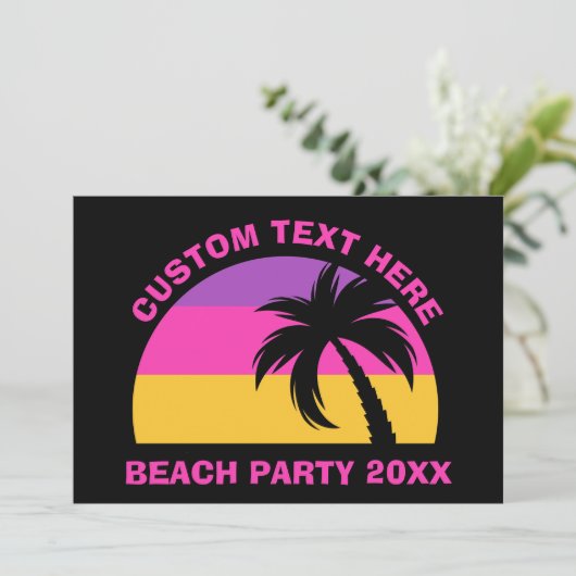 Chic roze palm Tree Custom Island Beach Party Kaart (Staand voorkant)