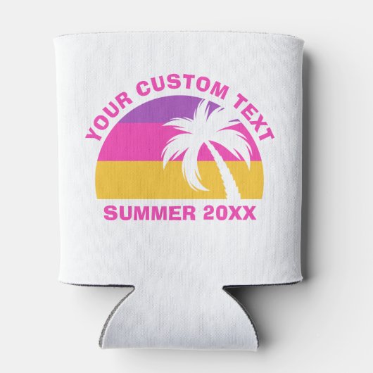 Chic roze palmboom Aangepaste zomervakantie Blikjeskoeler (Achterkant)