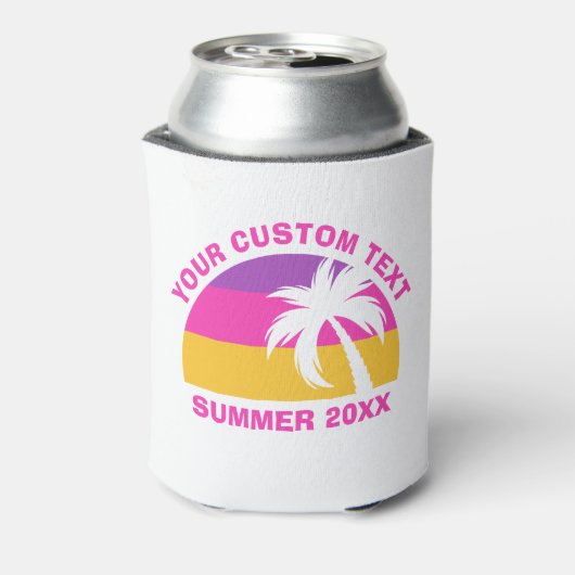 Chic roze palmboom Aangepaste zomervakantie Blikjeskoeler (Blikje Achterkant)