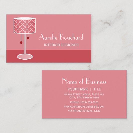 Chic Roze Retro Quatrefoil Lamp Interieurontwerper Visitekaartje (Voorkant / Achterkant)