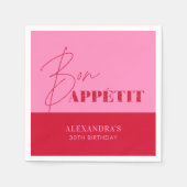 Chic Roze Rode Bon Appétit Script Verjaardag Servet (Voorkant)