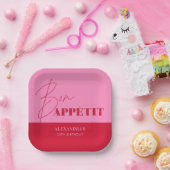 Chic Roze Rode Bon Appétit Script Verjaardagspapie Papieren Bordje (Feest)