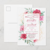 Chic Roze & Rode Chic Rozen Floral Repetitie Diner Uitnodiging Briefkaart (Voorkant / Achterkant)