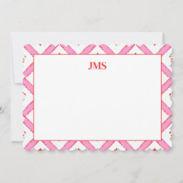 Chic Roze & Rode Patroon Monogram Briefpapier Notitiekaartje