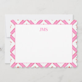 Chic Roze & Rode Patroon Monogram Briefpapier Notitiekaartje