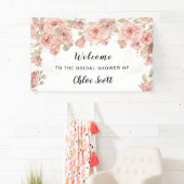 Chic Roze Roos Bloemen Bruidsfeest Verwelkomingsba Spandoek (Insitu)
