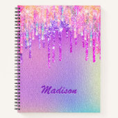 Chic roze roos eenhoorn druppelen glitter notitieboek (Voorkant)