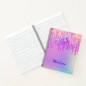 Chic roze roos eenhoorn druppelen glitter notitieboek (Binnen)