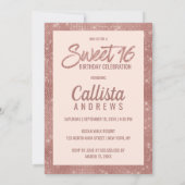 Chic roze Rose Gold Glitter Border Foto gezoet 16 Kaart (Achterkant)