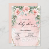 Chic roze Roses Baby shower Kaart (Voorkant / Achterkant)