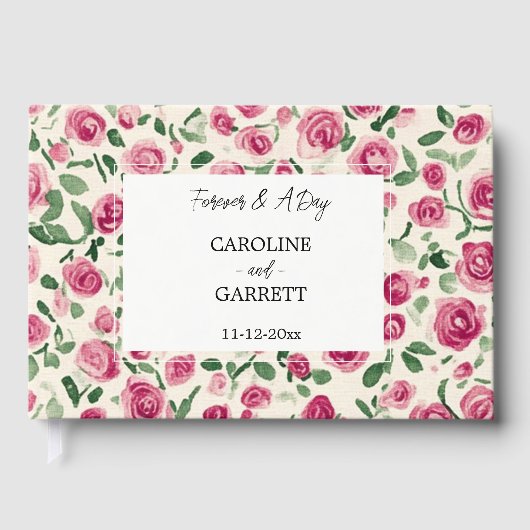 Chic roze Roses Floral Wedding Gastenboek (Voorkant)