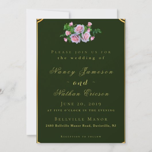 Chic roze Roses Gold Lettering Wedding Uitnodiging (Voorkant)