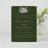 Chic roze Roses Gold Lettering Wedding Uitnodiging (Staand voorkant)