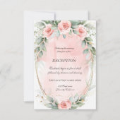 Chic roze Roses Gold Lijst Reception Kaart (Voorkant)
