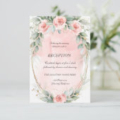 Chic roze Roses Gold Lijst Reception Kaart (Staand voorkant)