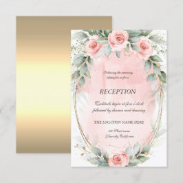 Chic roze Roses Gold Lijst Reception Kaart