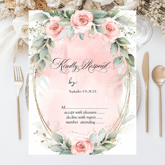 Chic roze Roses Gold Lijst RSVP Kaart