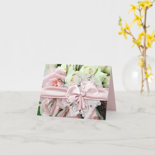 Chic roze Roses Wedding Note Kaart (Gele Bloem)