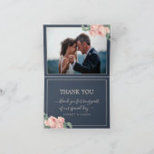 Chic  Roze Roze Donkerblauwe foto Weduwschap Bedankkaart (Binnen)