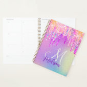 Chic roze roze eenhoorn druppelend glitter monogra planner (Display)