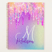 Chic roze roze eenhoorn druppelend glitter monogra planner (Voorkant)