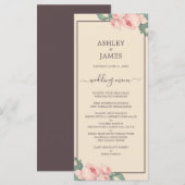 Chic  Roze Roze Ivory Burgundy Wedding Menu (Voorkant / Achterkant)