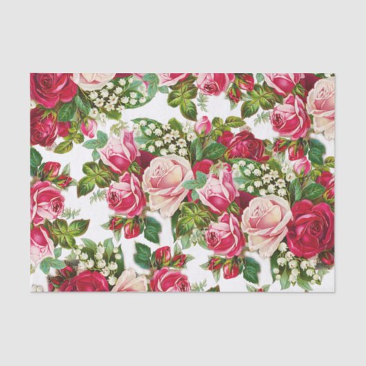 Chic  roze roze rozenpatroon tissuepapier (Voorkant)